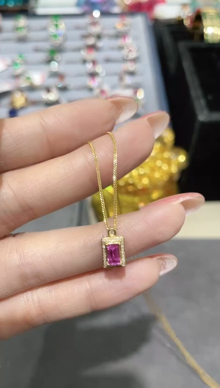 彩色蓝宝石项链18K金镶嵌项链