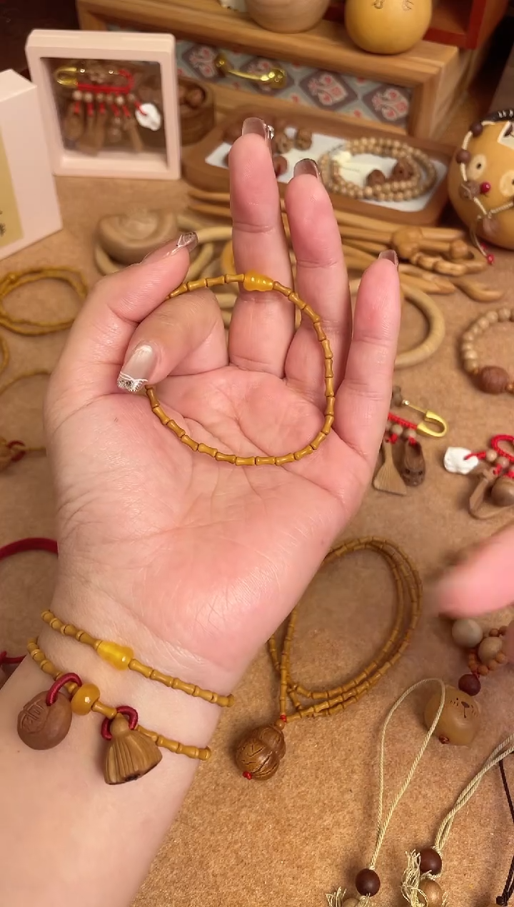 手串桃核竹节手串一物一拍单圈加黄葫芦