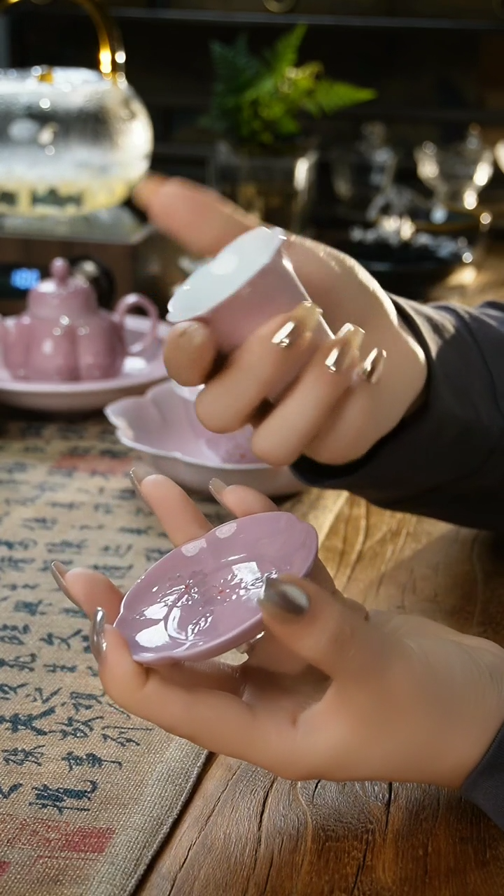 【闪购商品】福器艺术粉色闻香杯＋杯垫组合