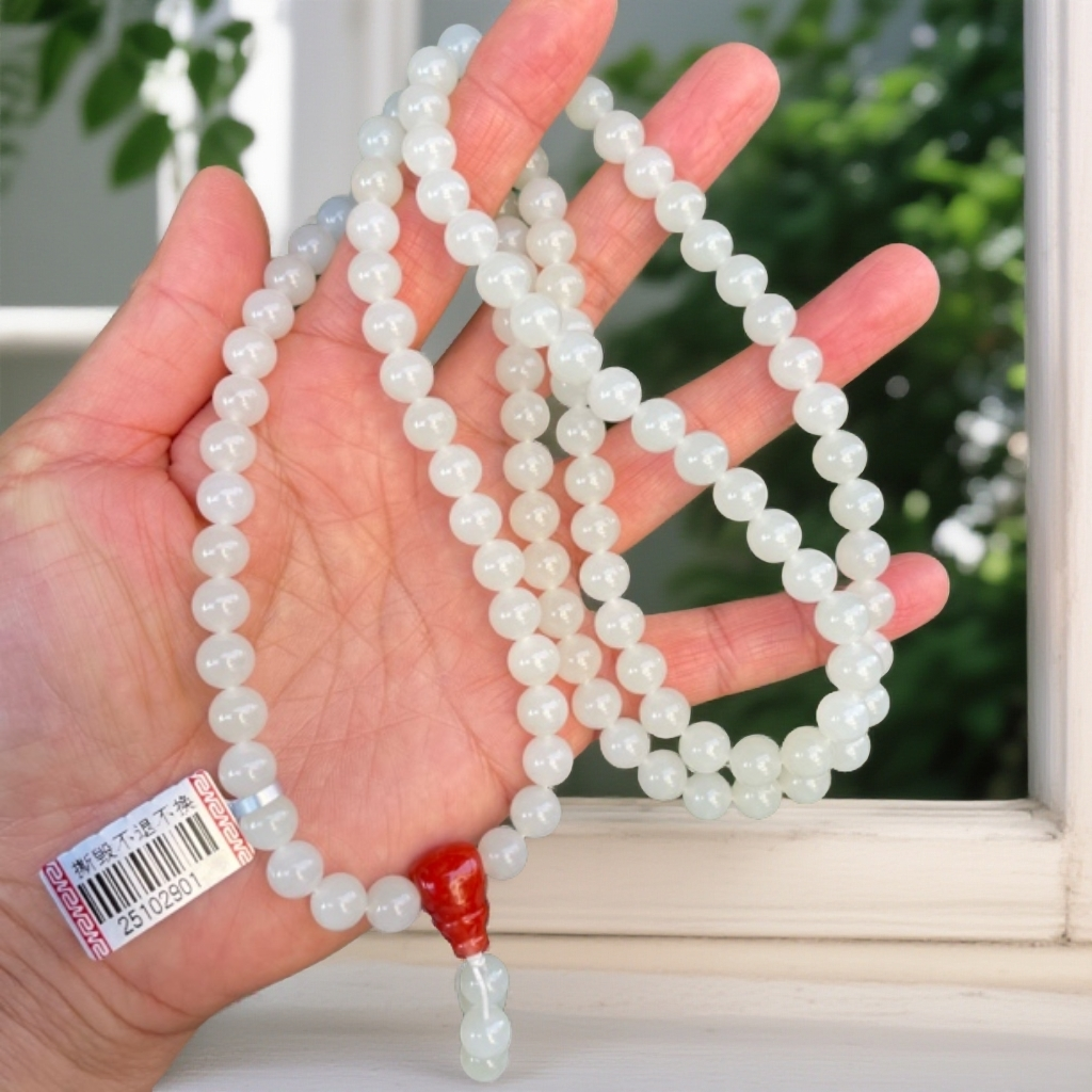 纯天然新疆和田玉108圆珠毛衣链卡8国风时尚百搭女款送礼