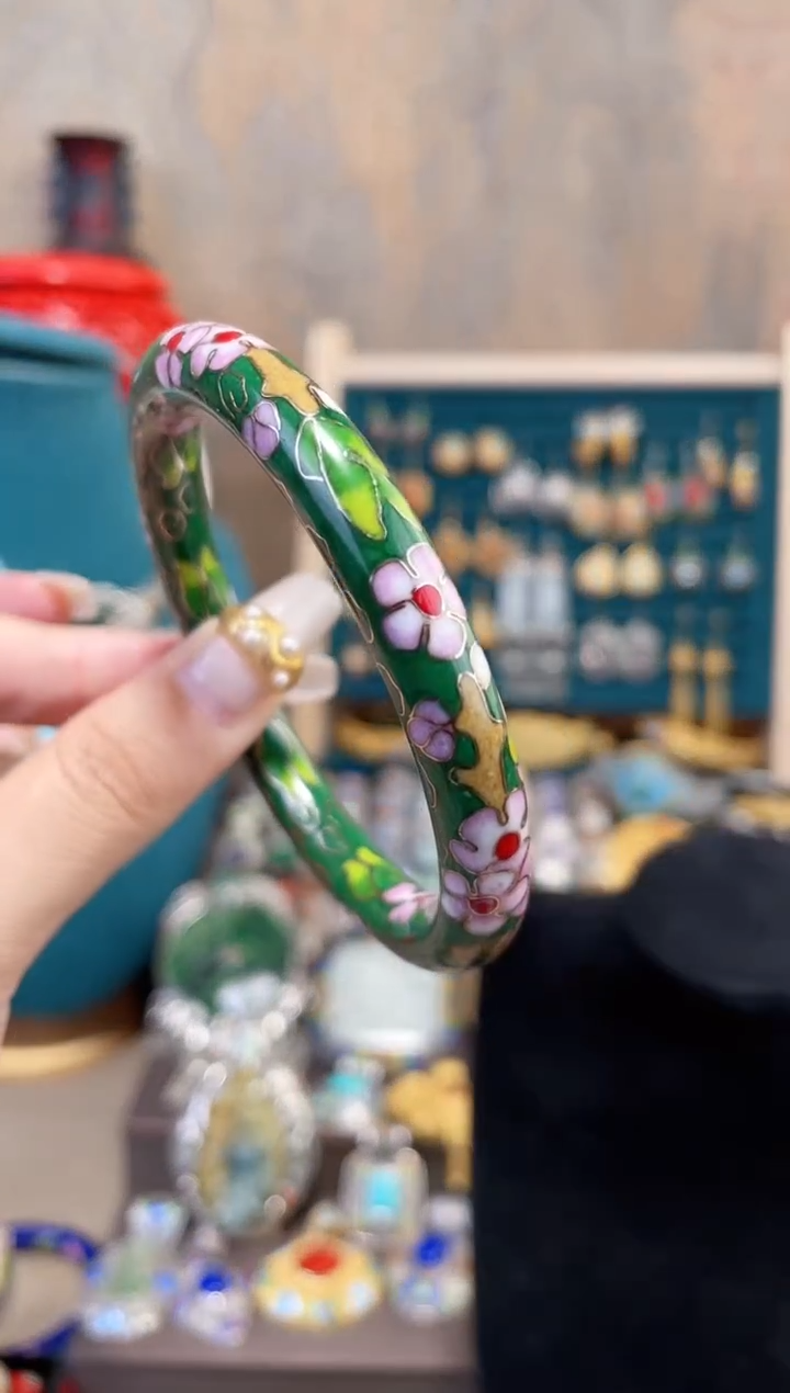 非遗景泰蓝细棍镯绿色