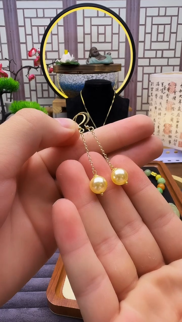 14K金镶嵌淡水珍珠耳饰E324