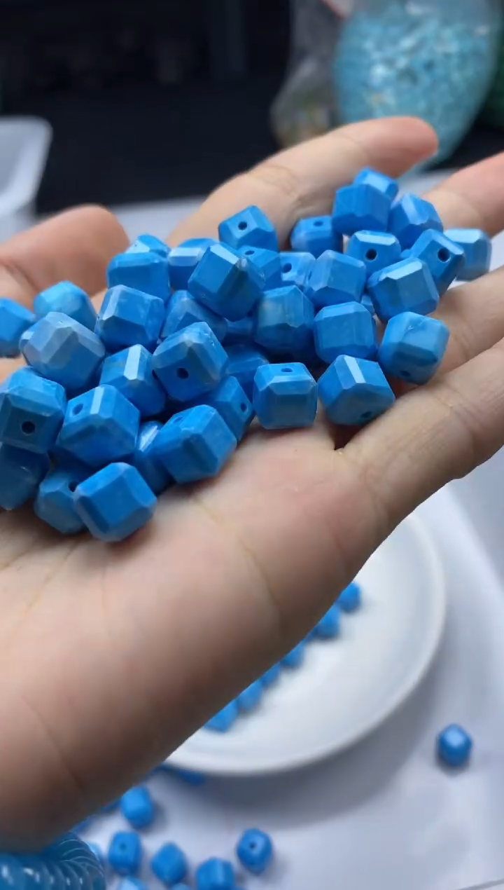 玛瑙/玉髓颈饰未镶嵌w2206高瓷蓝*松方糖9mm*10颗