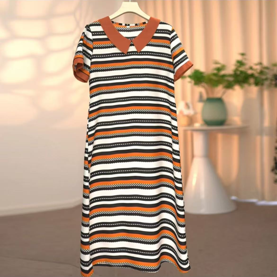 【夏威夷】夏季时尚碎花宽松显瘦通勤气质百搭遮肉连衣裙9219