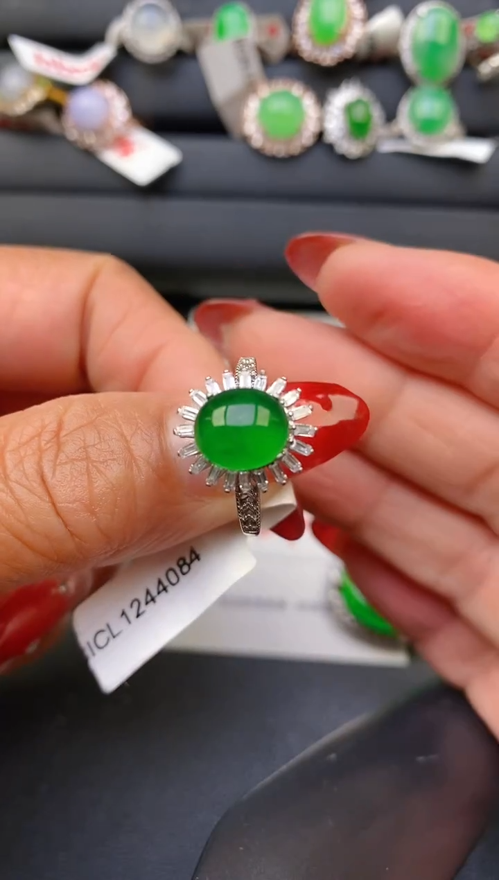 【闪购商品】翡翠戒指银S925镶嵌天然A货翡翠1