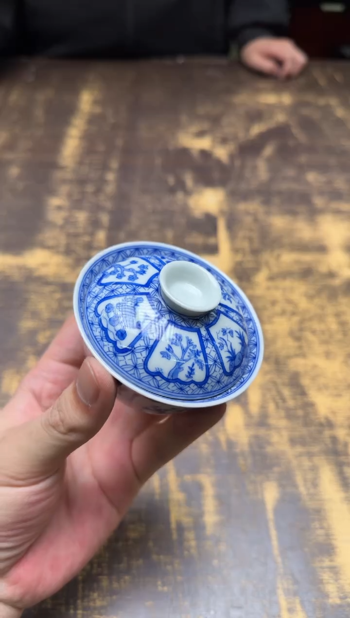 戏墨柴窑 十二花神二才盖碗