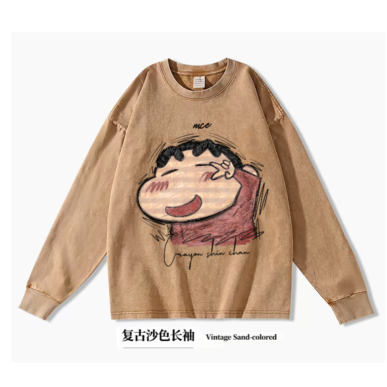 【比耶小新】做旧水洗秋冬重磅纯棉长袖宽松280g手绘设计款