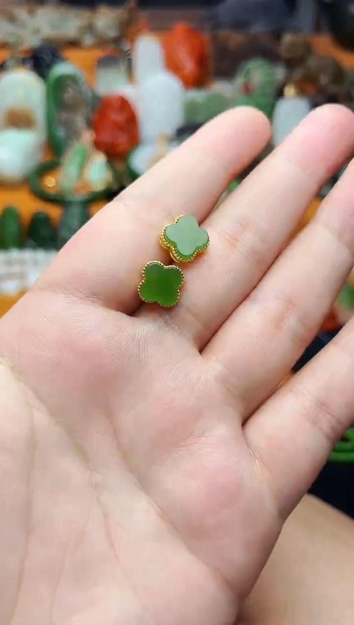 【闪购商品】和田玉耳饰银S925镶嵌耳钉01