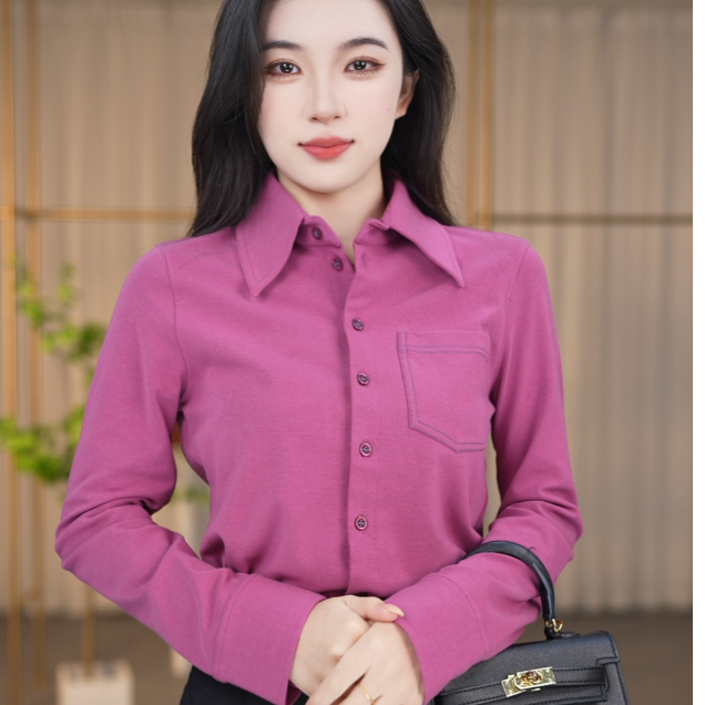 【商场同款】秋冬百搭修身通勤「十全十莓」羊毛衬衣长袖衬衫1301
