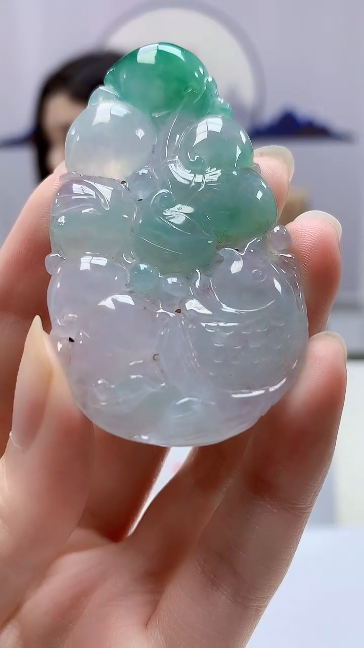 【闪购商品】定制翡翠未镶嵌4829zm-毛货挂件荷叶鱼105
