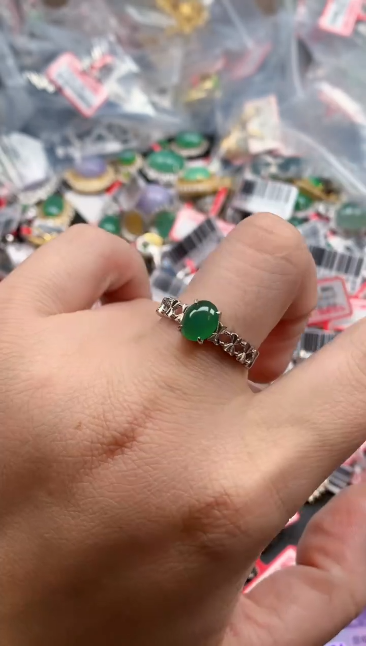 银S925镶嵌戒指翡翠天然A货缅甸翡翠