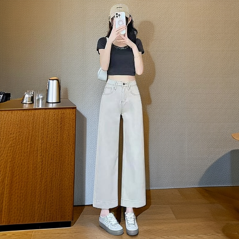 【2208-1】白色薄款百搭气质直筒牛仔裤女夏季显瘦设计感宽松九分裤