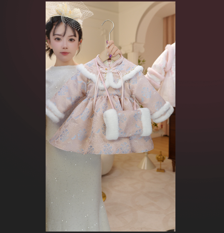 新中式女宝周岁礼服冬装满月宴生日抓周公主裙中式国风马年拜年服