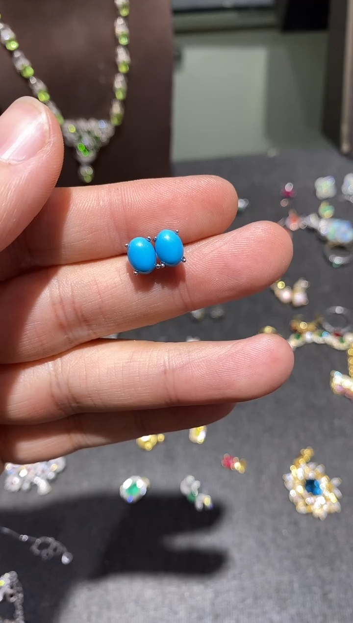 耳饰蓝宝石银S925镶嵌蓝松耳钉