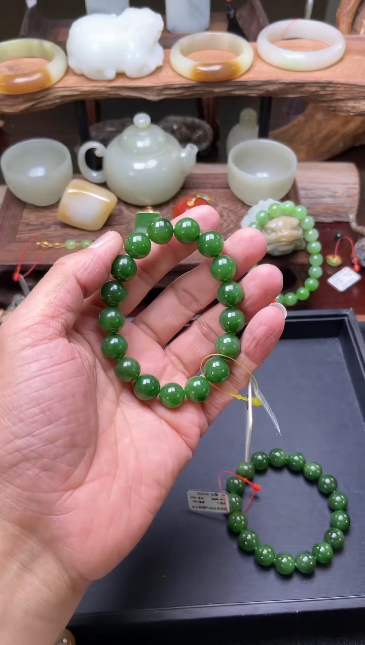 【闪购商品】和田玉手串未镶嵌卡12俄料碧玉圆珠820291