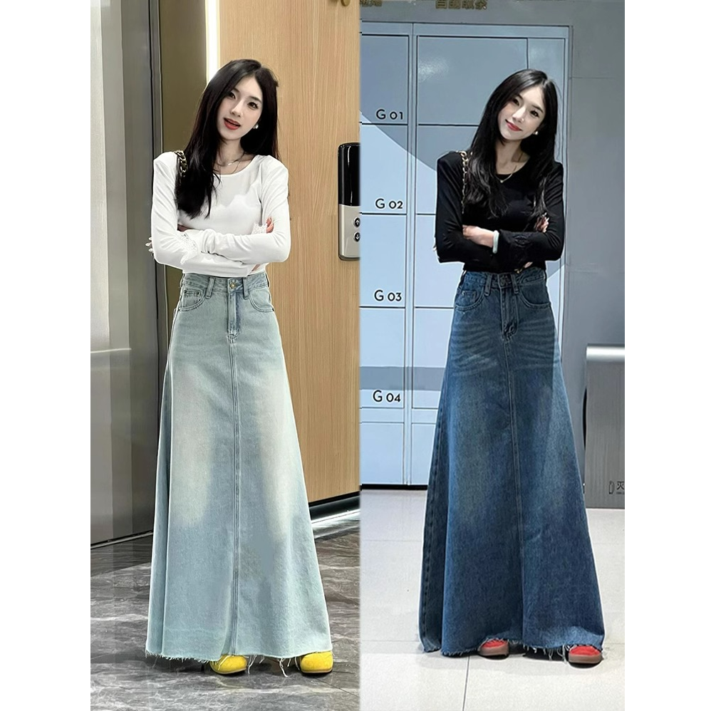 梨型甜菜夏季遮胯半身裙子女装a字2025新款高腰韩系牛仔拖地长裙