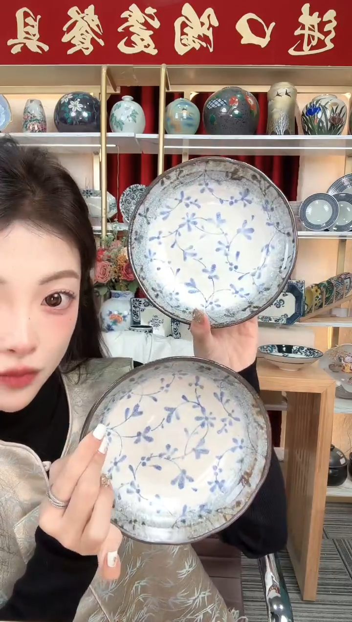 陶瓷一轮花17cm深盘两个