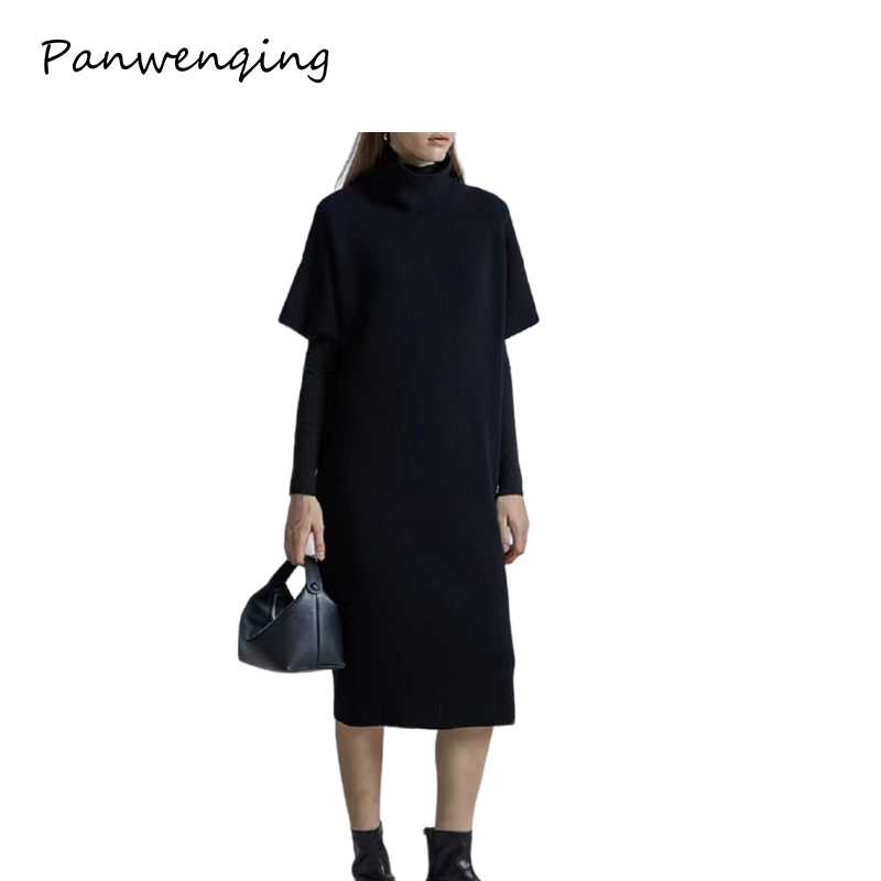 【秋日恋歌】连衣裙纯色秋冬中袖立领气质法式套头长裙5018