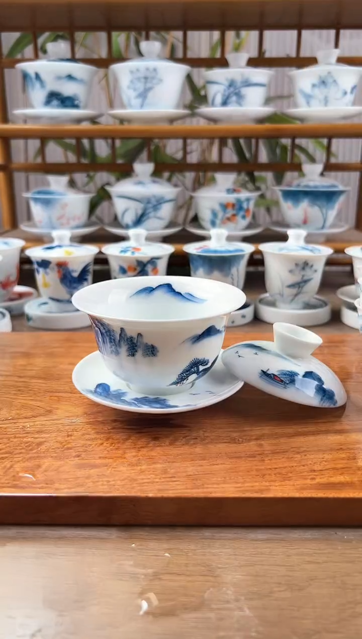 微瑕千里江山180ml三才盖碗