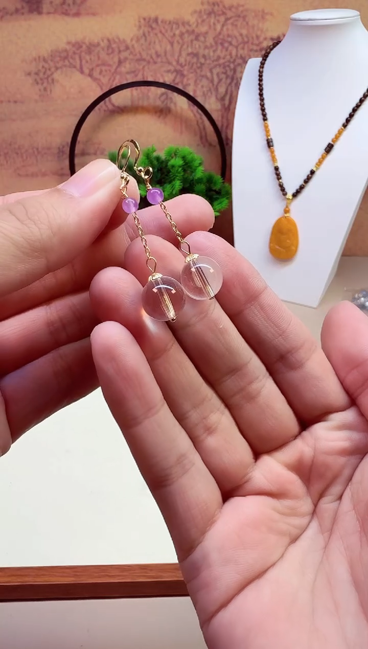 14K金镶嵌耳饰水晶E105 