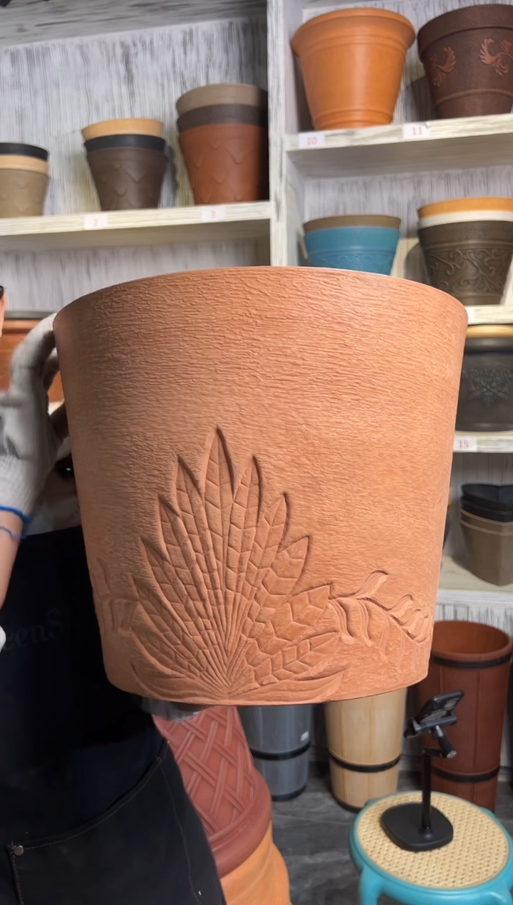 38*31/OH38/【孤品】橙色浮雕纹理手工花盆