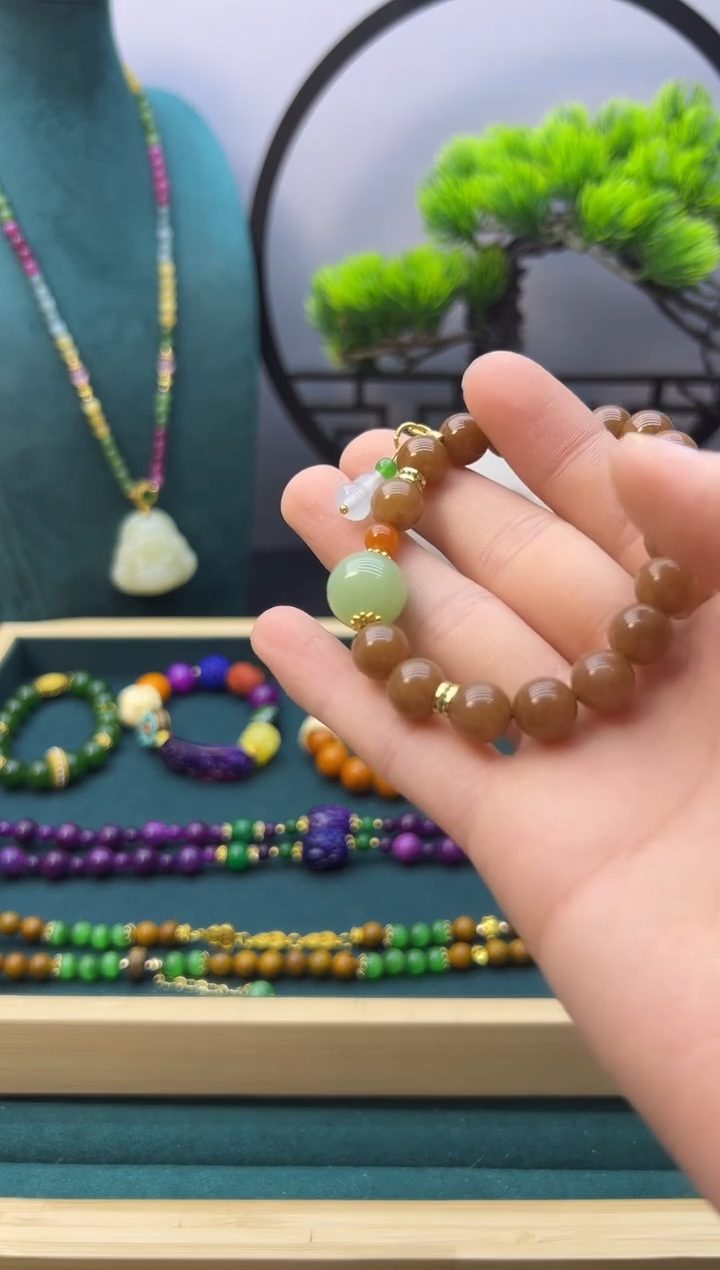 【闪购商品】和田玉手链14K金镶嵌S500           