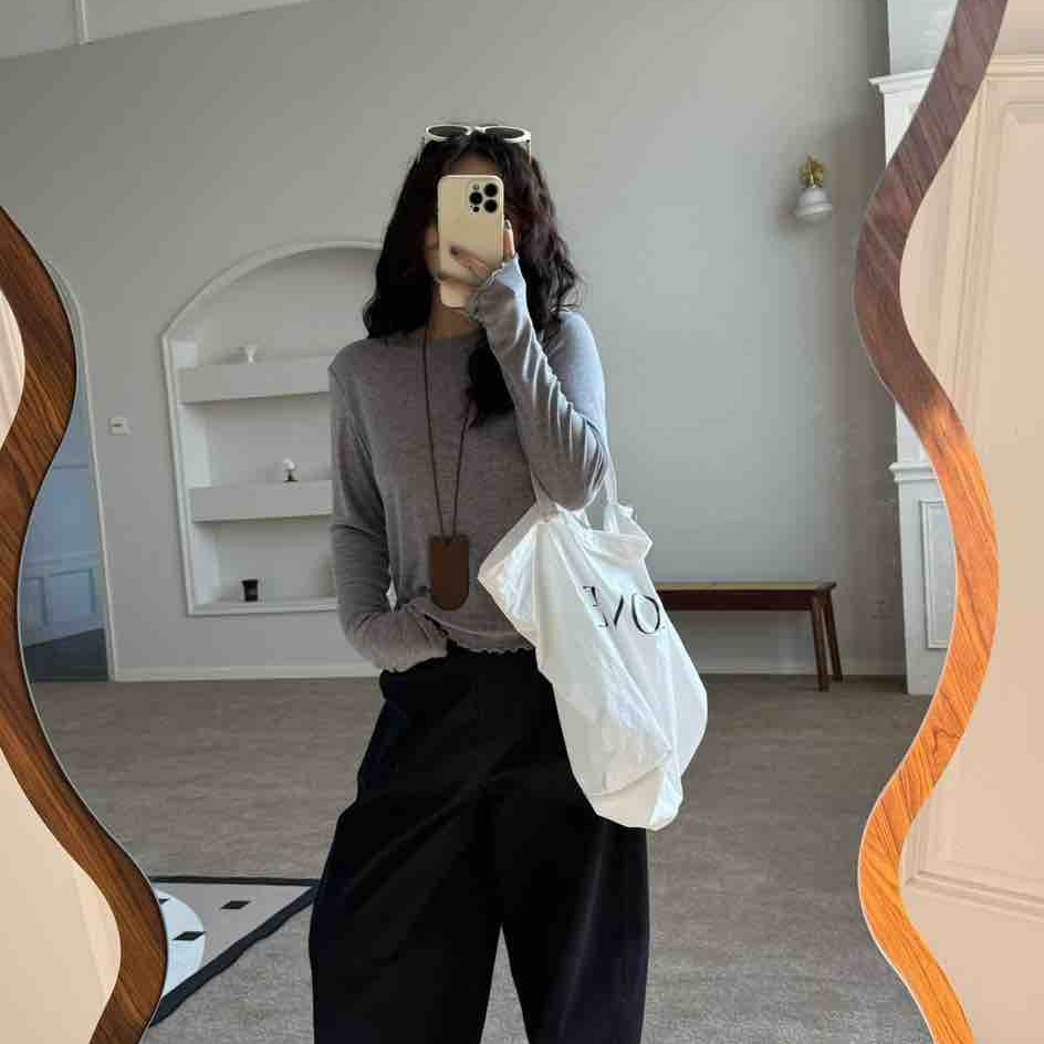 木耳花边纯棉T恤百搭休闲时尚针织显瘦韩版长袖