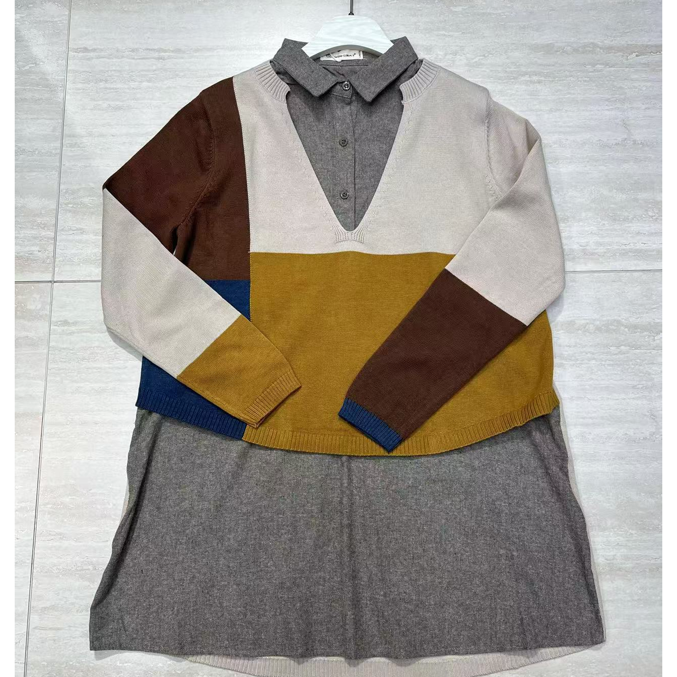 春季新款女士衬衣领中长款上衣353