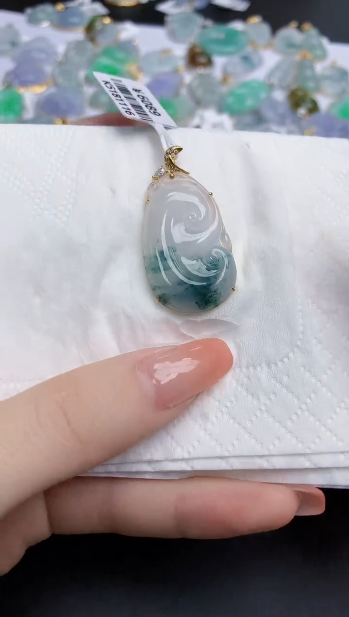 【闪购商品】翡翠颈饰18K金镶嵌天然缅甸翡翠A货