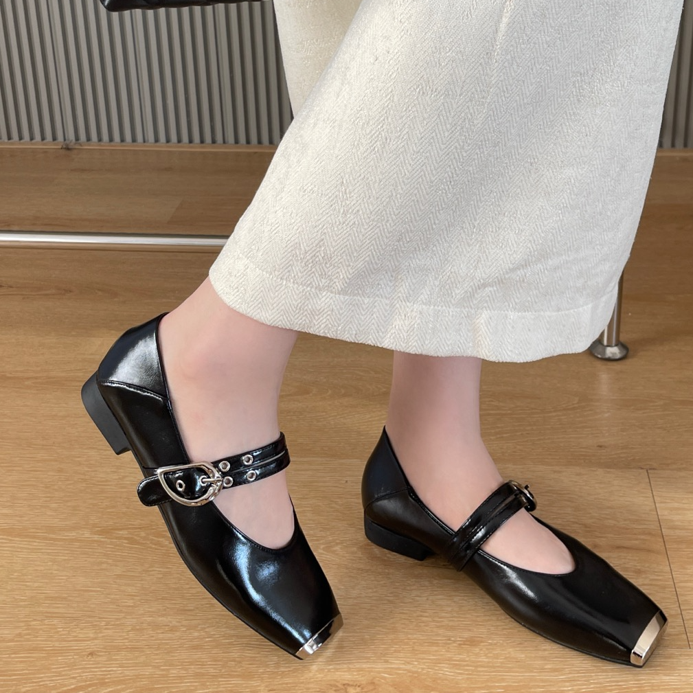 法式复古金属方头单鞋女小皮鞋2025春新款玛丽珍鞋软底小皮鞋