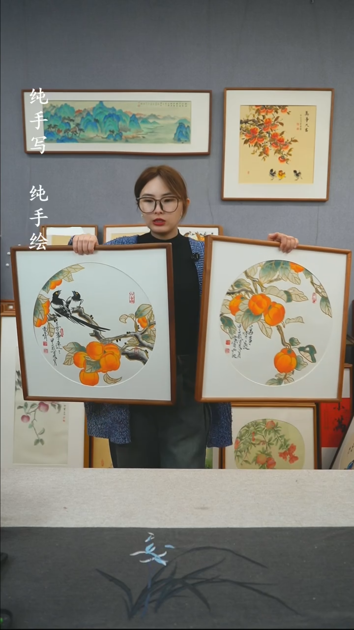 【闪购商品】国画手写手绘带框作品-52*52-两个