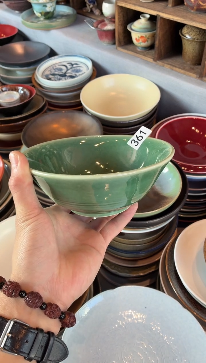 瓷片无*361  微瑕绿釉粥碗1个