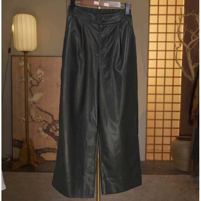 【星沉碧落-直筒裤】中式拼接皮裤直筒裤4322