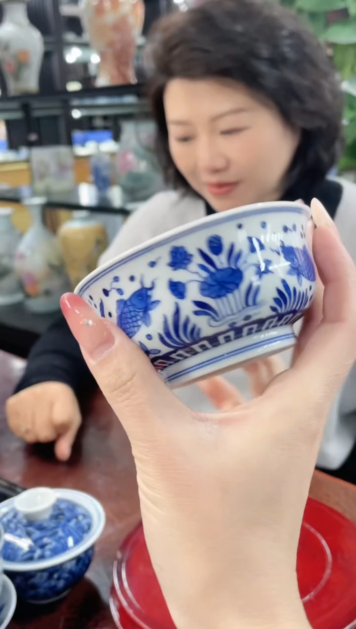 【闪购商品】032陶瓷供应链青花鱼藻纹画片炉式杯