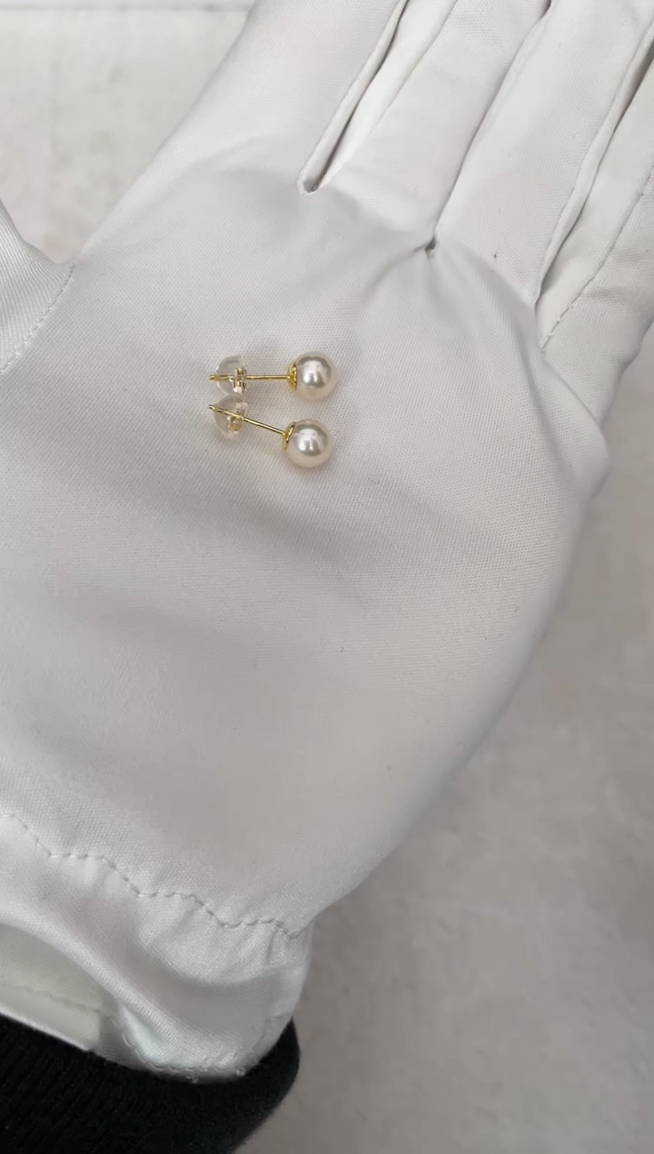 银S925镶嵌海水珍珠耳钉AK羽皇金素钉6-6.5mm