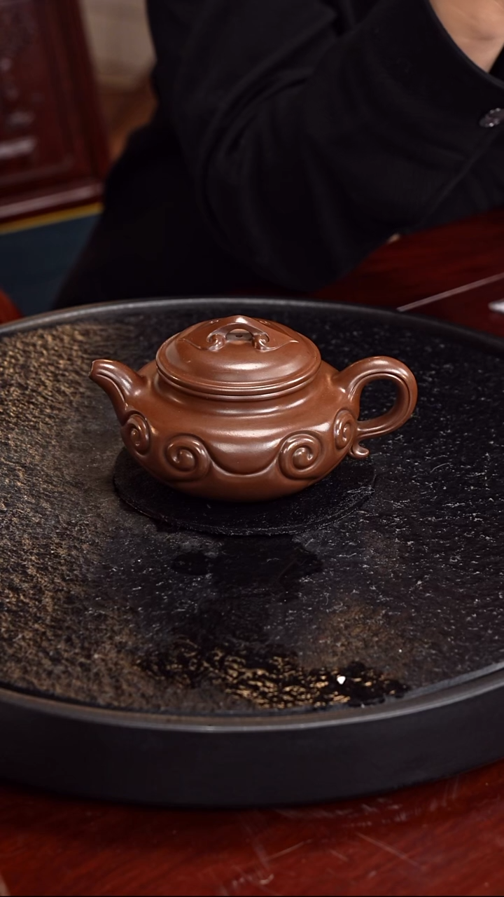 茶壶紫砂邵忠源  仿古如意127  紫檀紫泥 280毫升 配瓷器套组