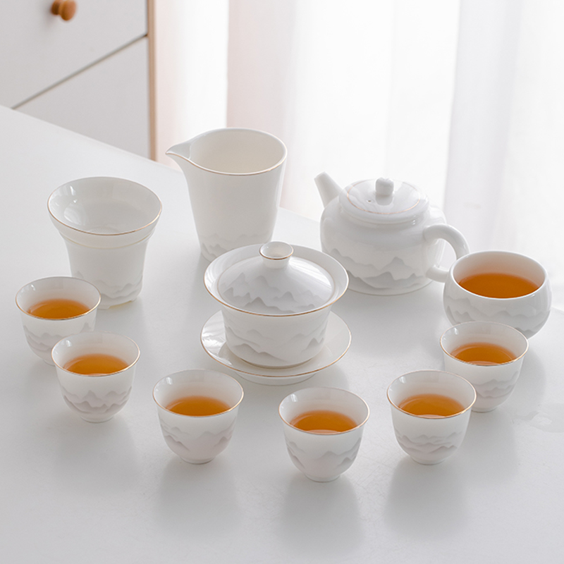 德化陶瓷羊脂玉白瓷盖碗功夫茶具茶杯套装家用办公送礼整套高档