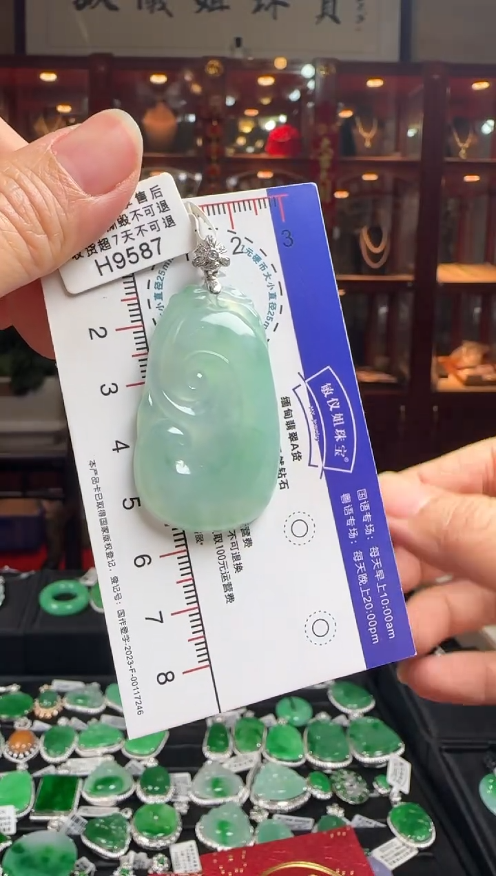 【闪购商品】翡翠颈饰18K金镶嵌H9587冰绿如意