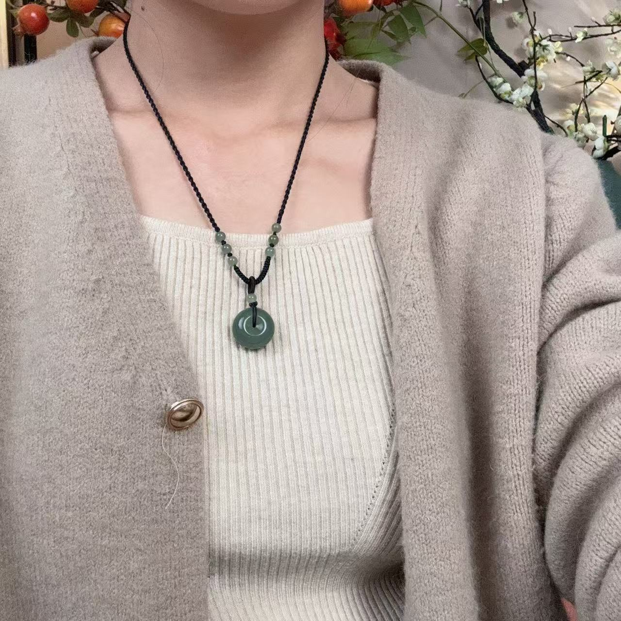 安宁【大华珠宝】天然和田玉 平安扣吊坠项链 男女同款 百搭气质