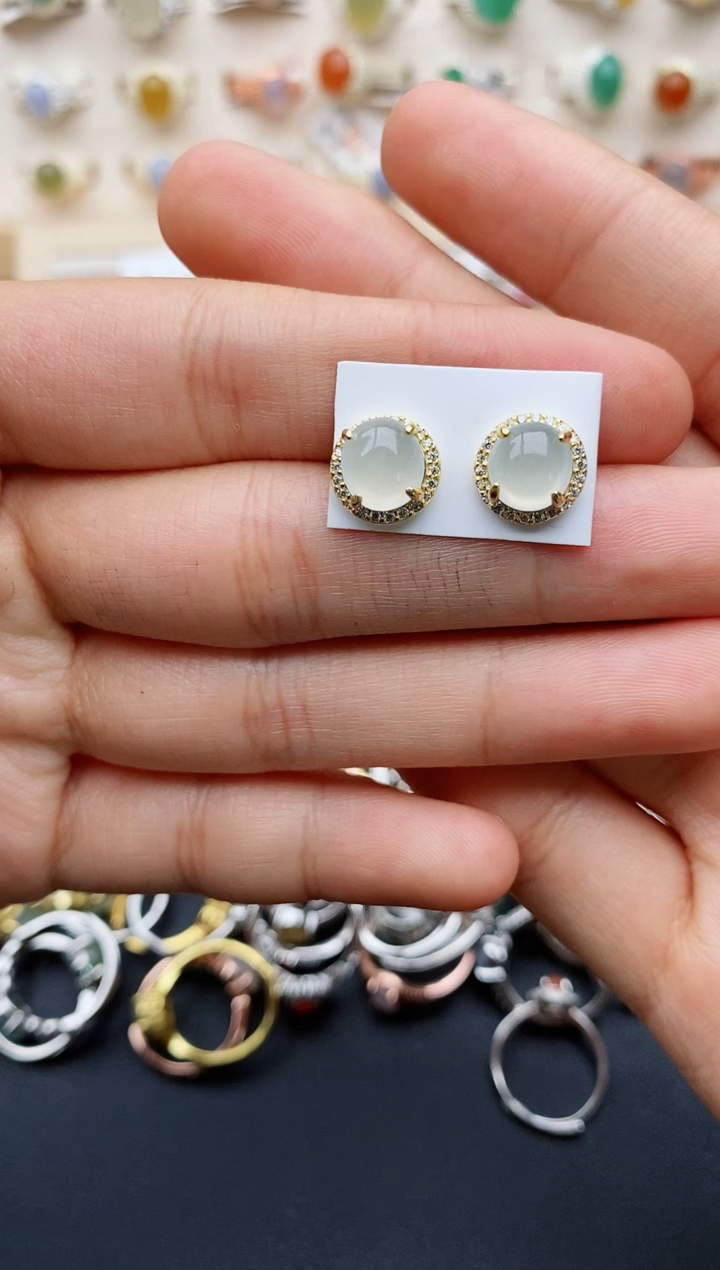 【闪购商品】翡翠耳饰银S925镶嵌缅甸翡翠