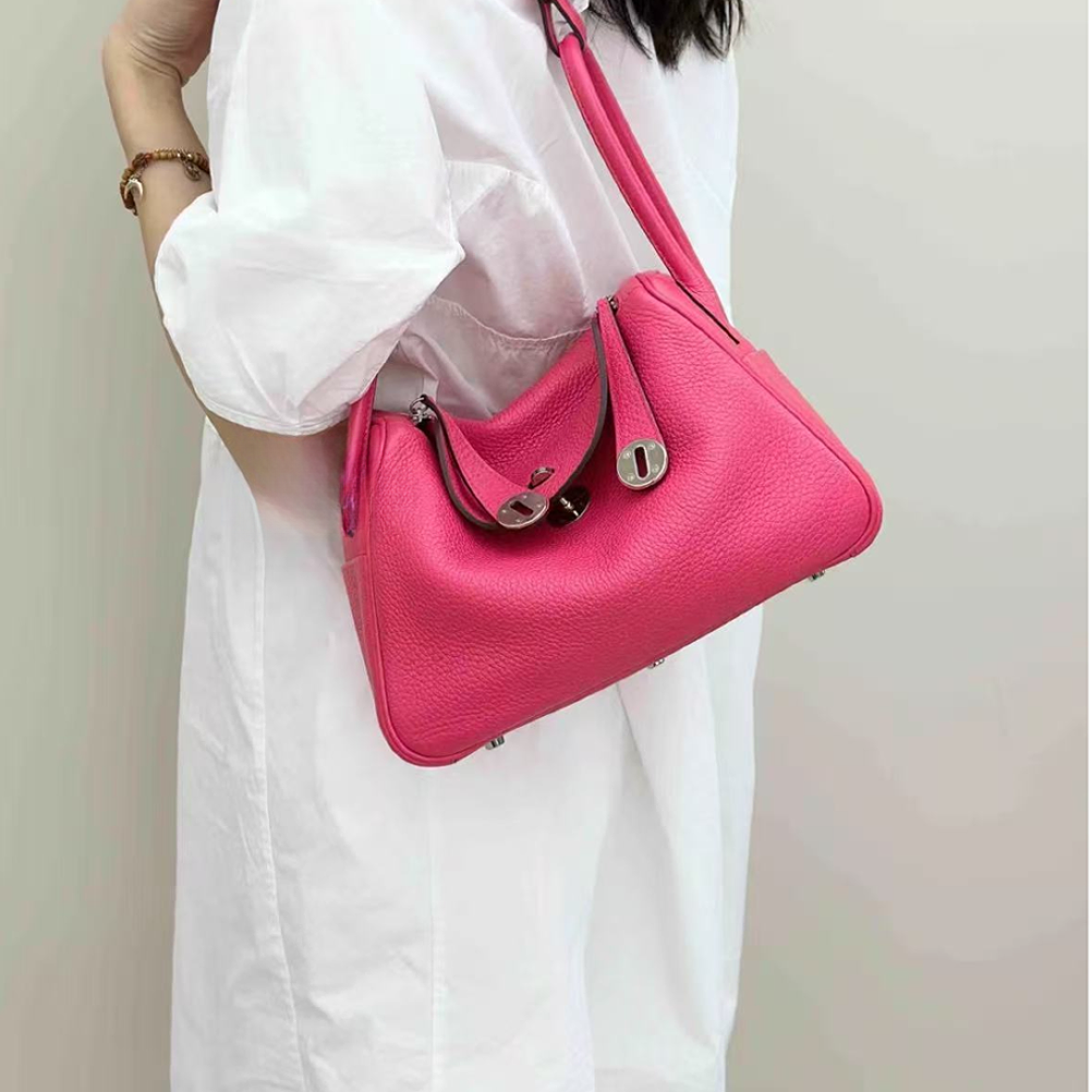 99新 Hermes/爱马仕 lindy26极致粉银扣 TC皮 Y刻