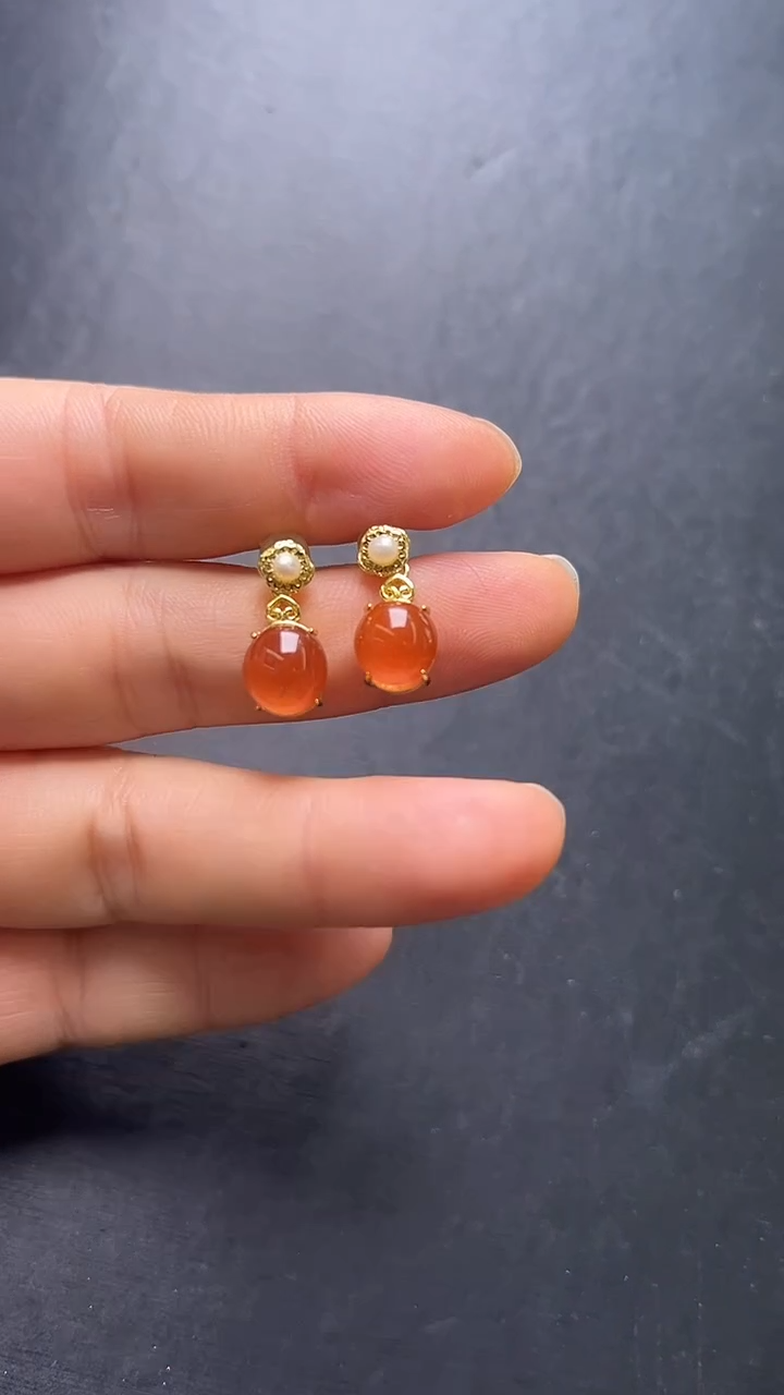 未镶嵌耳饰南红玛瑙冰红耳钉多样性发一 J13203