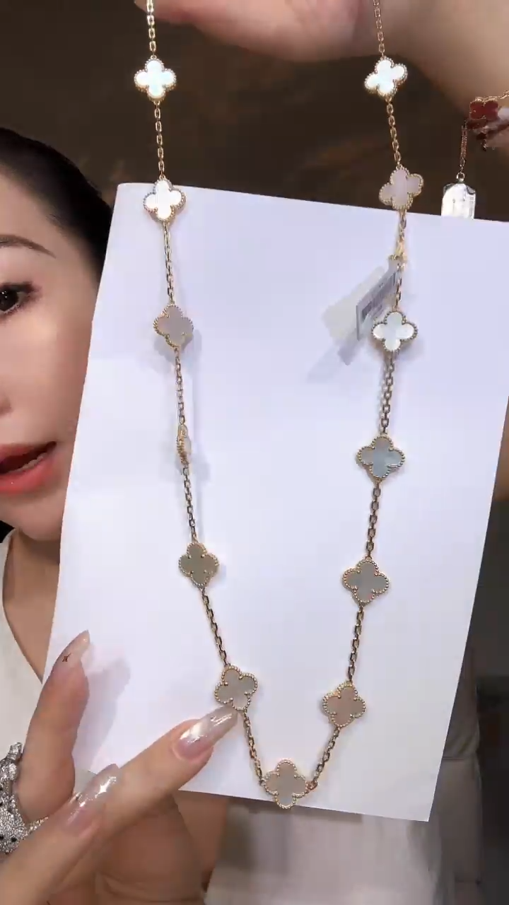 18K金镶嵌贝壳（贝母）项链白色二十花项链
