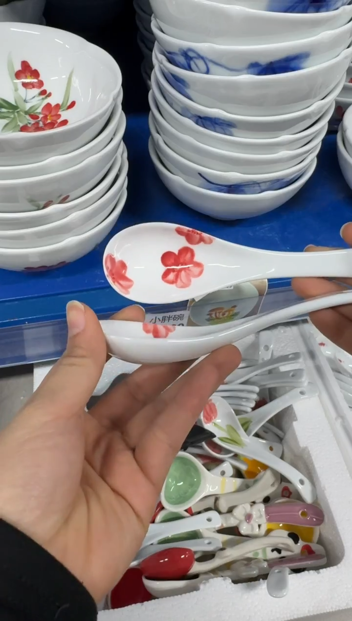 景德镇高温陶瓷食品级手绘釉中彩-勺子一对