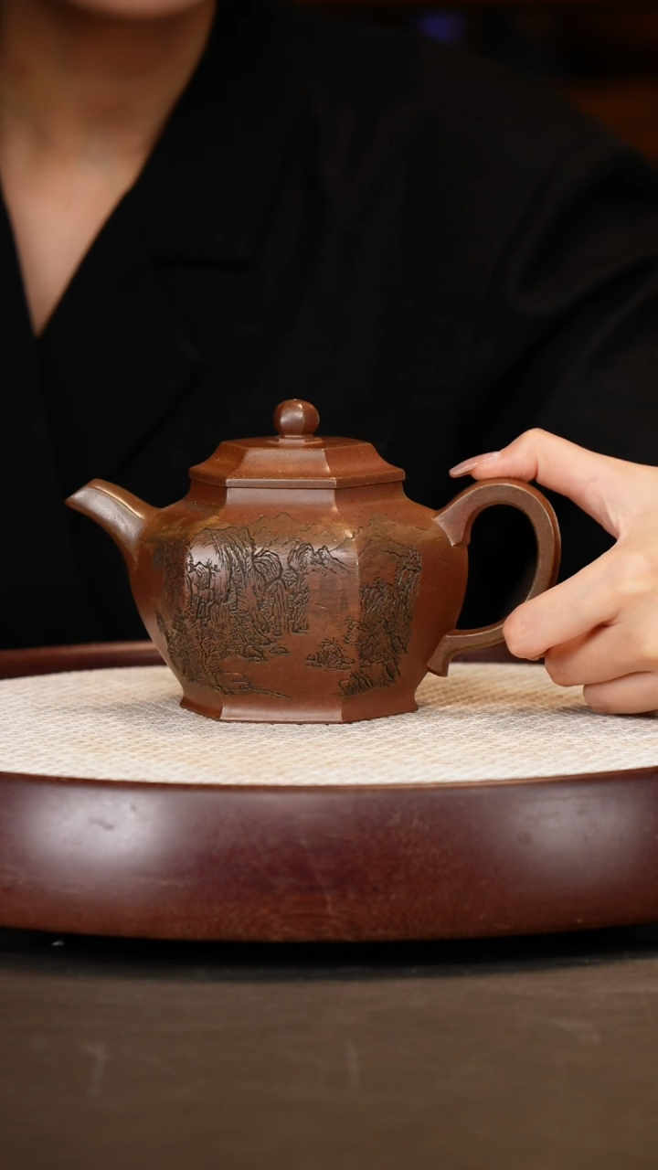 茶壶紫砂【曹秀芬】六方掇只500c+寿桃杯*2