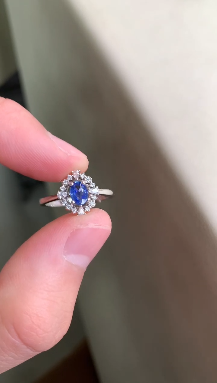 戒指蓝宝石银S925镶嵌戒指