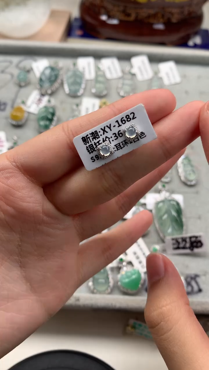 银S925镶嵌戒指翡翠耳饰2