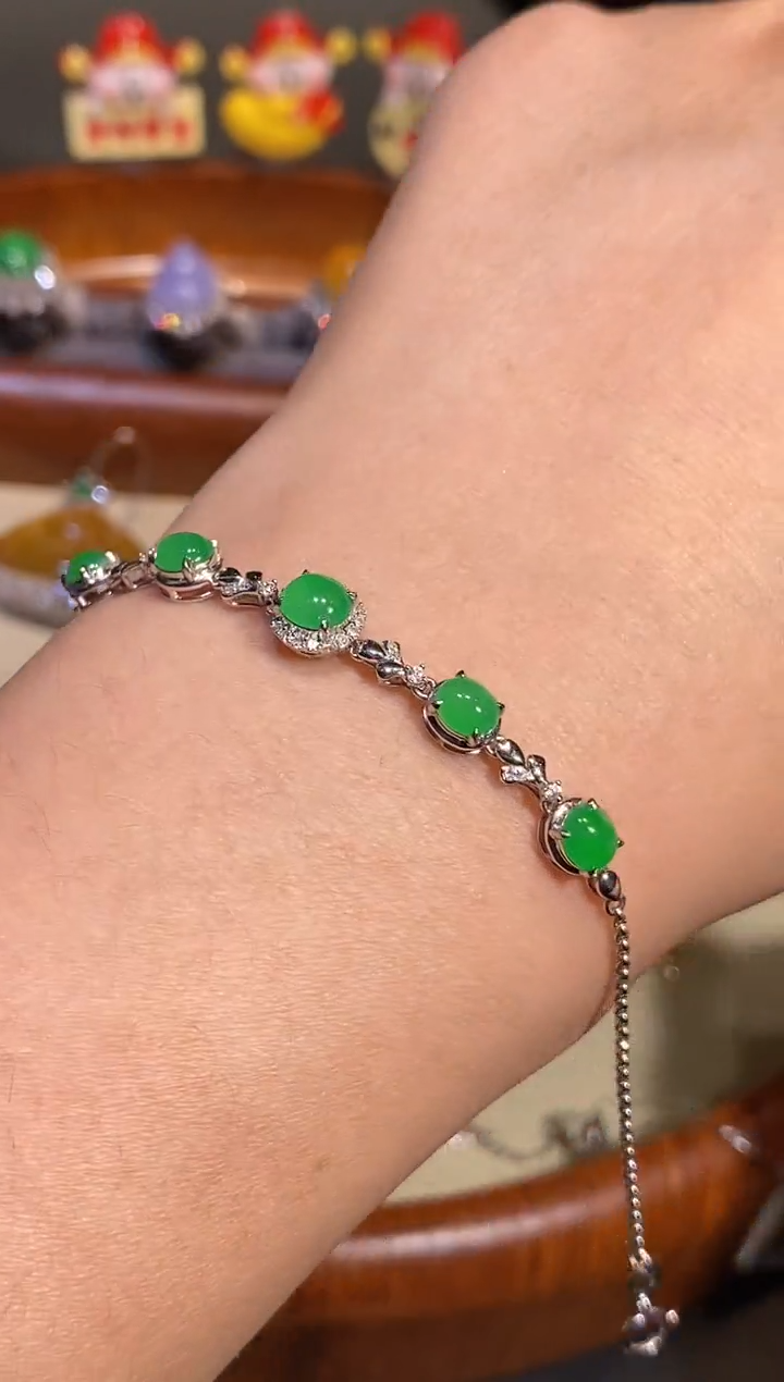 【闪购商品】翡翠手链18K金镶嵌手链