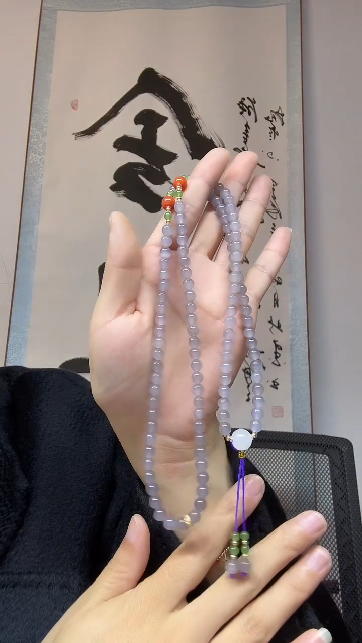 项链未镶嵌和田玉冰紫卡6