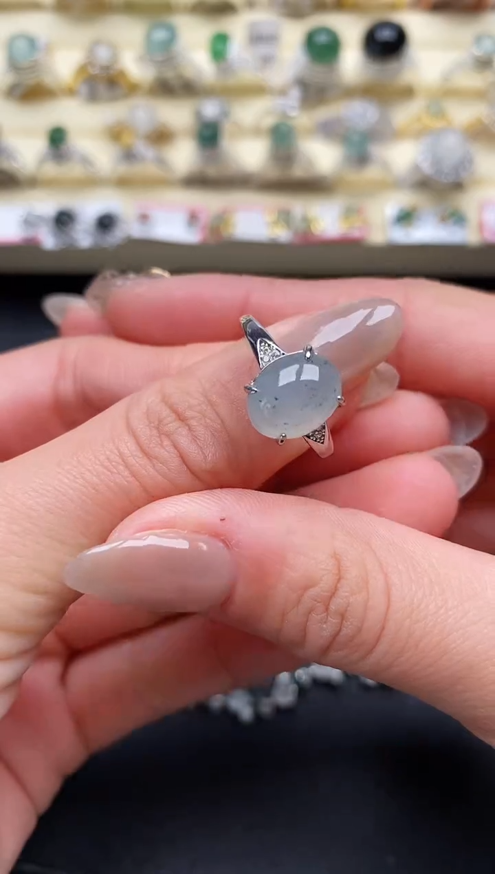 【闪购商品】翡翠戒指银S925镶嵌缅甸翡翠1  3+10